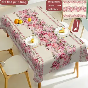 Floral Print Rectangle Tablecloth, Polyester Fabric, Ideal for Kitchen Dining, Outdoor Activities, Picnic Table Cover, Picnics, Garden Parties