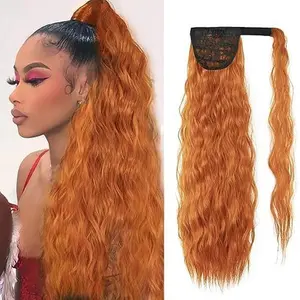 Corn Wave Ponytail Extension 22 Inch Long Curly Wrap Around Synthetic Clip in Hairpiece for Daily Party Use Natural Look Easy Application