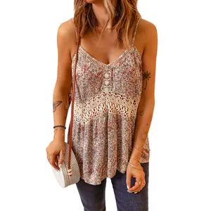 Asvivid Women's Lightweight Floral Print Lace Crochet Adjustable Straps Tank Top Summer Cute Flowy Sleeveless Tops Womenswear