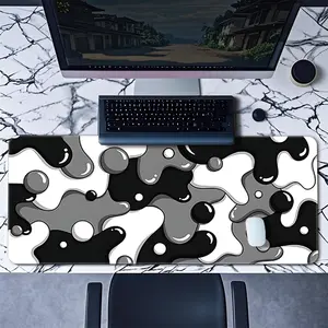 Abstract Mouse Pad Artistic Shapes Swirl Gaming Mouse Pad Black Contemporary Small Round Mouse Pads Stitched Edges NonSlip Rubber Large Mouse Pad For Office & Home Ideal Gift For Friends And Family