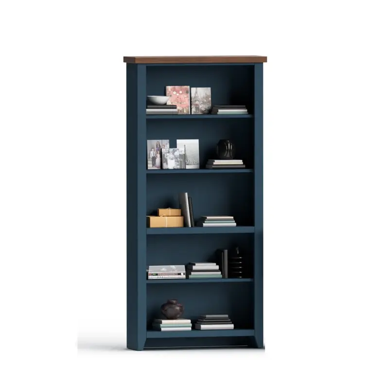 72inch high5-shelf Bookcase, No Assembly Required, Blue Denim and Whiskey Finish, Home Office Bookcase Shelf Storage Organizer, Modern Book Shelf for Bedroom/Living Room/Home Office tall bookshelf shelf bookcase ikea  bookshelf  hack