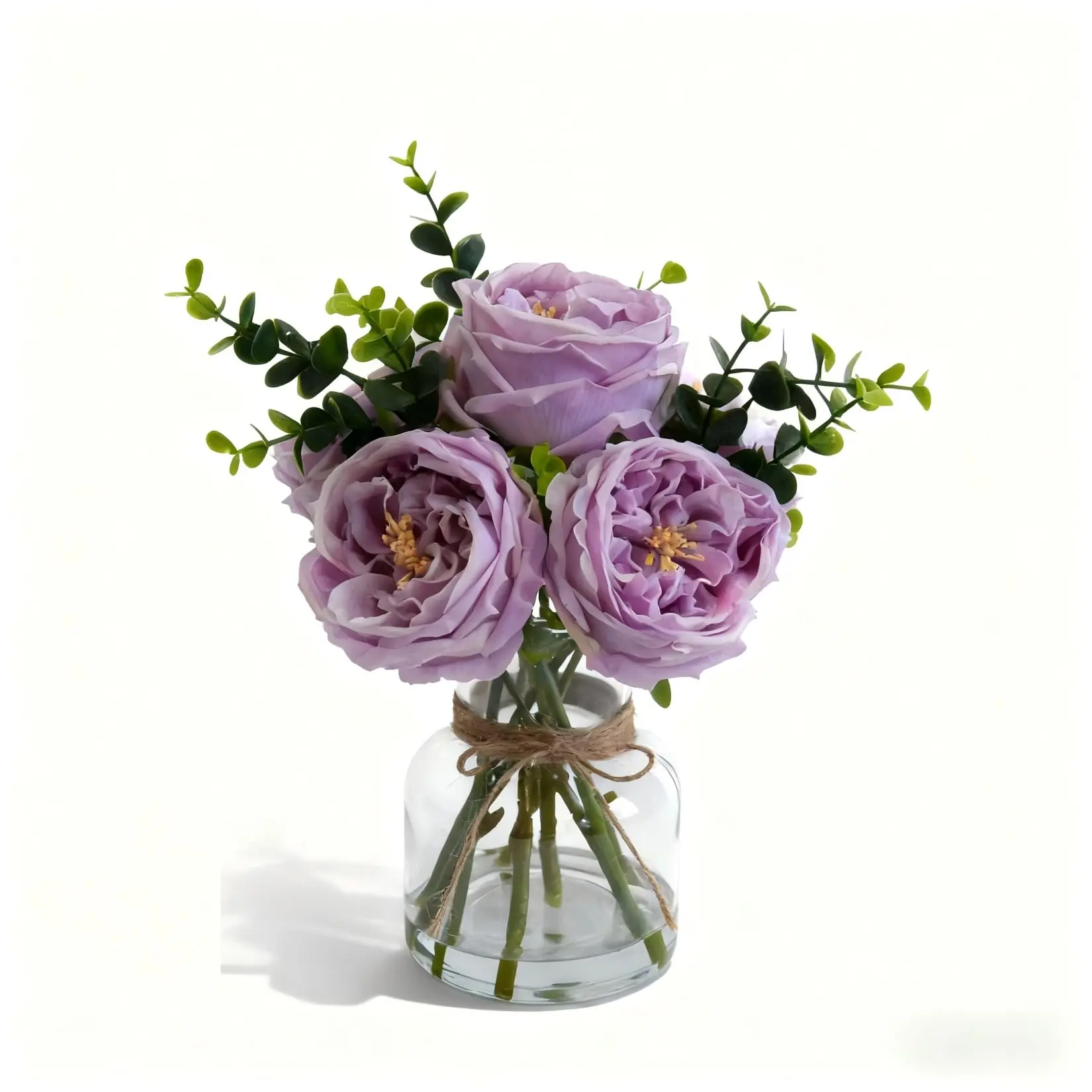 Artificial Purple Roses in Vase, Lifelike Faux Flowers Arrangement with Artificial Water, 13×10 Fake Flowers in Vase for Dining Table Centerpiece, Home & Restaurant Decor