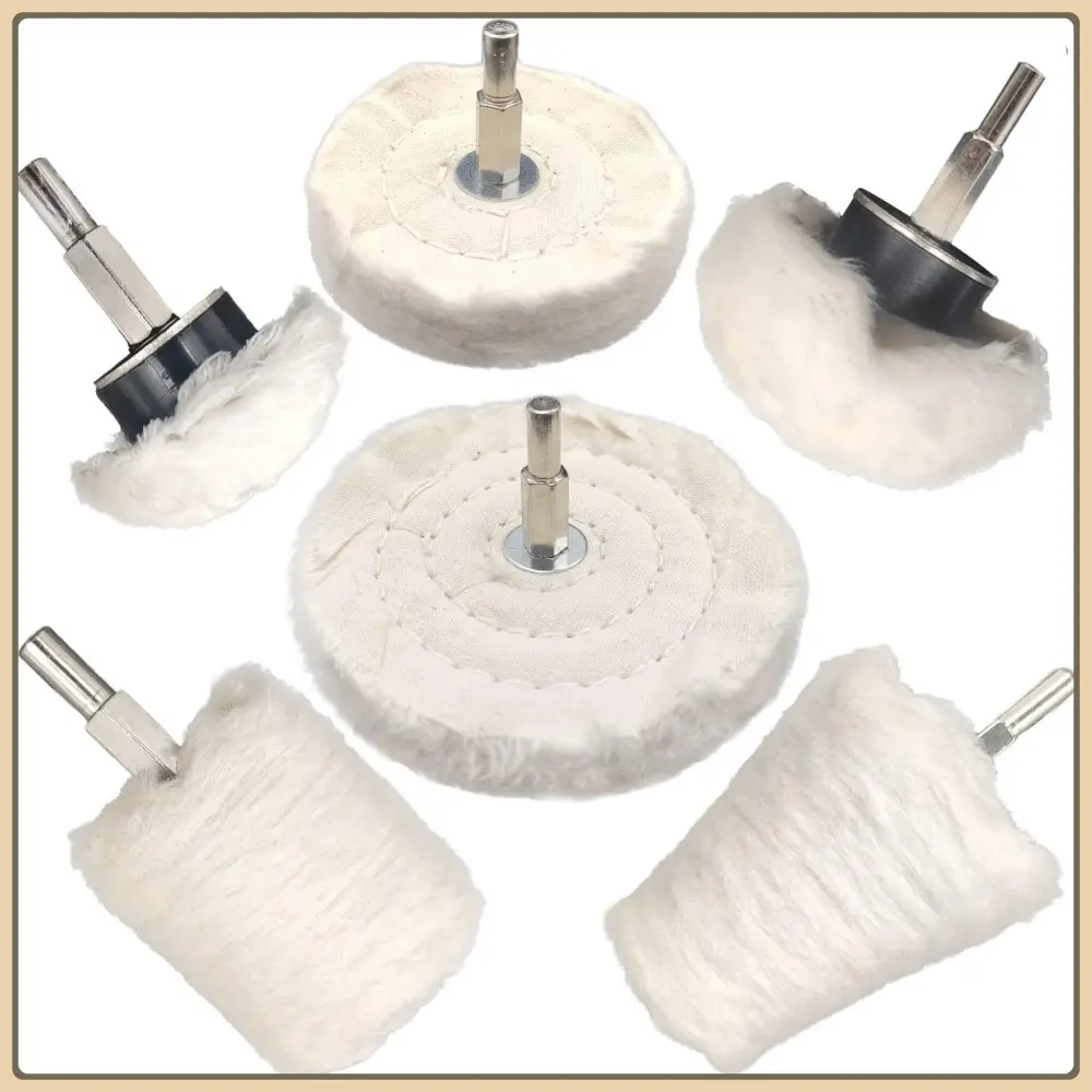 6Pcs Cotton Wool Buffing Pad Polishing Wheel Kits - Drill-Mount Power Tool Accessories with Excellent Workmanship, 1.57"(40Mm) & 3"(75Mm) Multiple Shapes for Metal (Aluminum, Stainless Steel, Chrome) & Jewelry