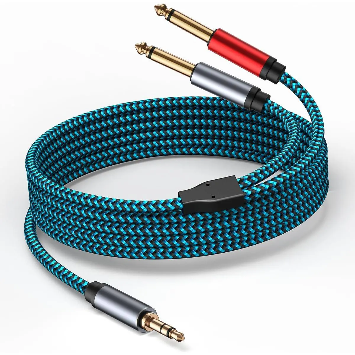 3.5mm to 2 x 6.35 mm Cable 15ft,1/8 to 1/4 Stereo Cable 3.5mm TRS to Dual 6.35mm TS Y Splitter Breakout Cord，for PC, Computer Sound Card, Mixer, Multimedia Speaker, Home Stereo System