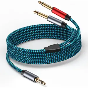 3.5mm to 2 x 6.35 mm Cable 15ft,1/8 to 1/4 Stereo Cable 3.5mm TRS to Dual 6.35mm TS Y Splitter Breakout Cord，for PC, Computer Sound Card, Mixer, Multimedia Speaker, Home Stereo System