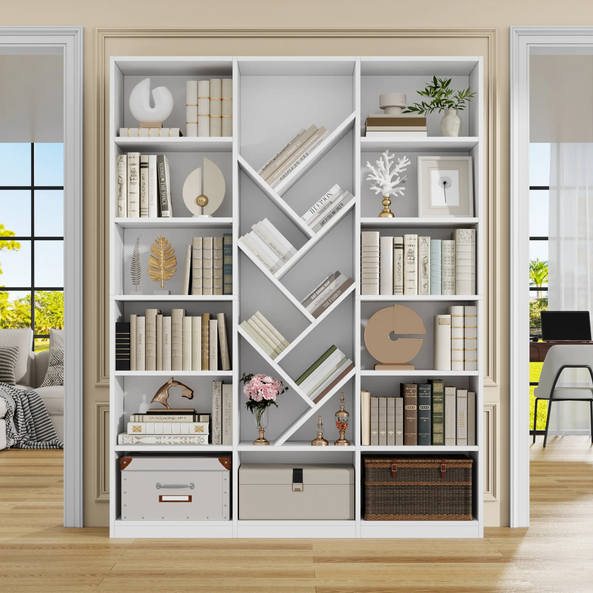Semoic Industrial 71-Inch Wood Bookshelf, 6-Tier Durable Engineered Wood with Metal Frame, Space-Saving Freestanding Storage Organizer with 13 Roomy Compartments for Living Room, Kitchen (Ideal for Plant Parents)