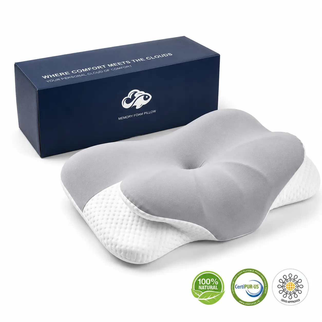 Contoured Neck Pillow, Cooling Memory Foam Cervical Pillow with Supportive Zoned Design, Breathable Cover for Side Back Stomach Sleepers