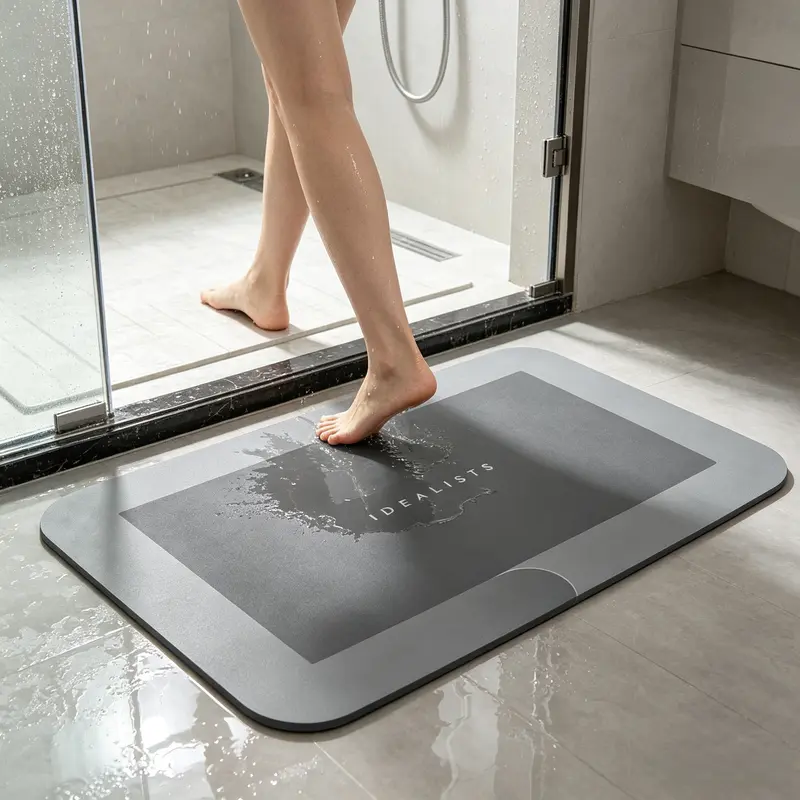 Quick Dry Absorbent Bathroom Floor Mat, Non‑Slip Shower Mat, Soft Rubber Bath Rug, Waterproof, Easy‑Clean Bathmat for Bathroom, Shower Room, Kitchen, Entryway, Modern Home Decor