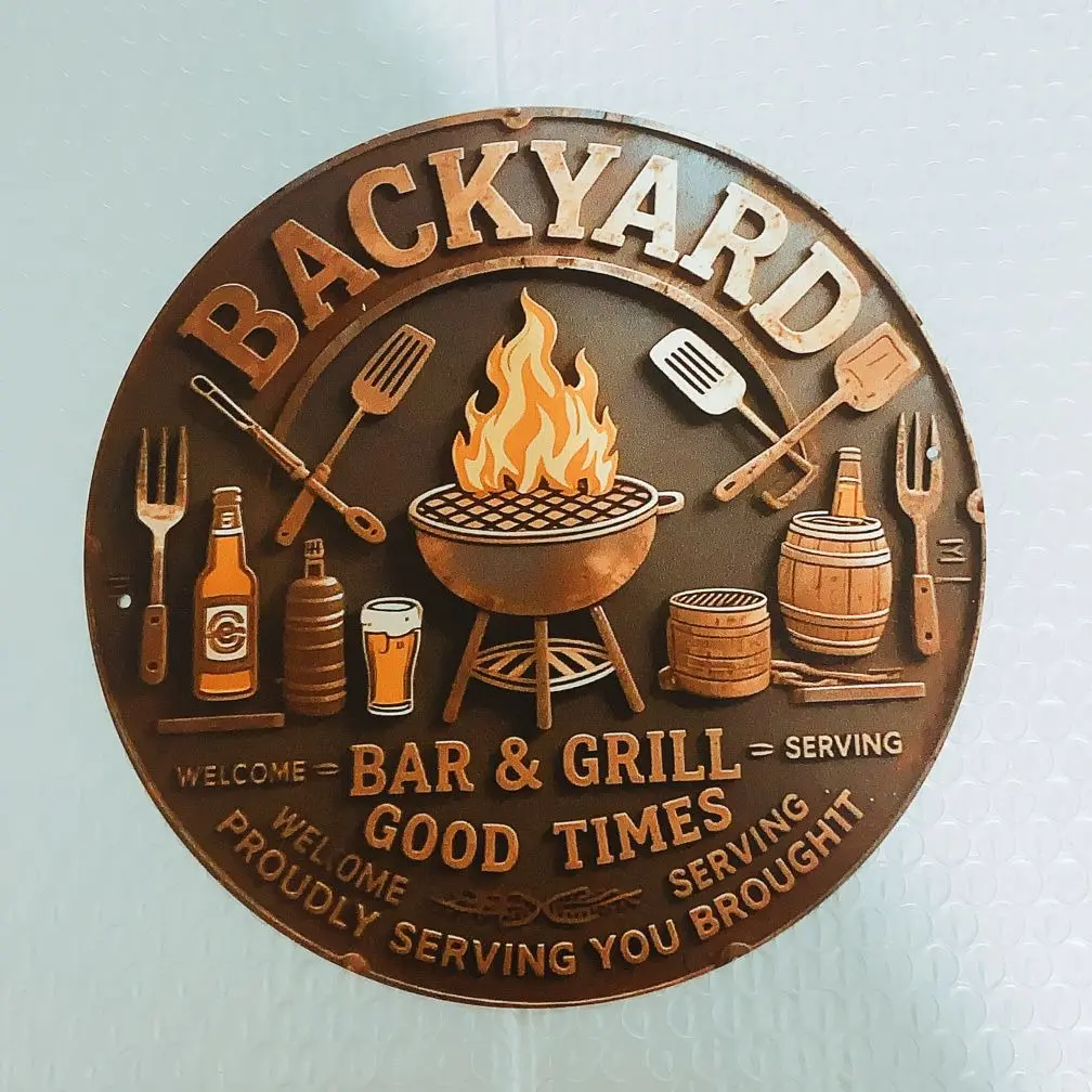 Backyard Grill Aluminum Sign - Vintage Outdoor Wall Decor for Patio & Garage