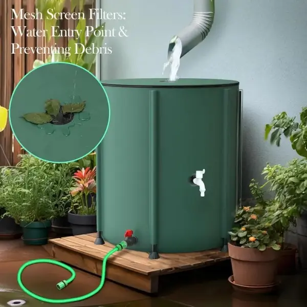 Foldable Heavy-Duty Rainwater Collection Bucket Portable Emergency Water Tank with Reinforced Support Rod & Mesh Screen Filters for Easy Access to Water Suitable for Garden Outdoor Gatherings