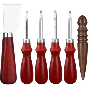 6 Pack Leather Craft Tool Set,Includes 4 Edge Beveler,Cutting Knife,Skiving Knife,and Sandalwood Burnisher,Christmas Party Valentine's Day Gifts,Hand Tools Kits