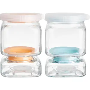 Glass Pickle Jar with Strainer Flip,46 FL OZ Pickle Flip Jar With Double Leak Proof,pickle container with strainer for olives, pickles-Dishwasher Safe-2PCS(Blue&Orange)