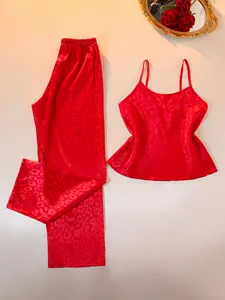 Valentine's Day 2-Piece Set, Women's Embroidered Round Neck Pajamas, Comfortable Sleepwear for Vacation & Casual Wear, Fashion Nightwear Gift