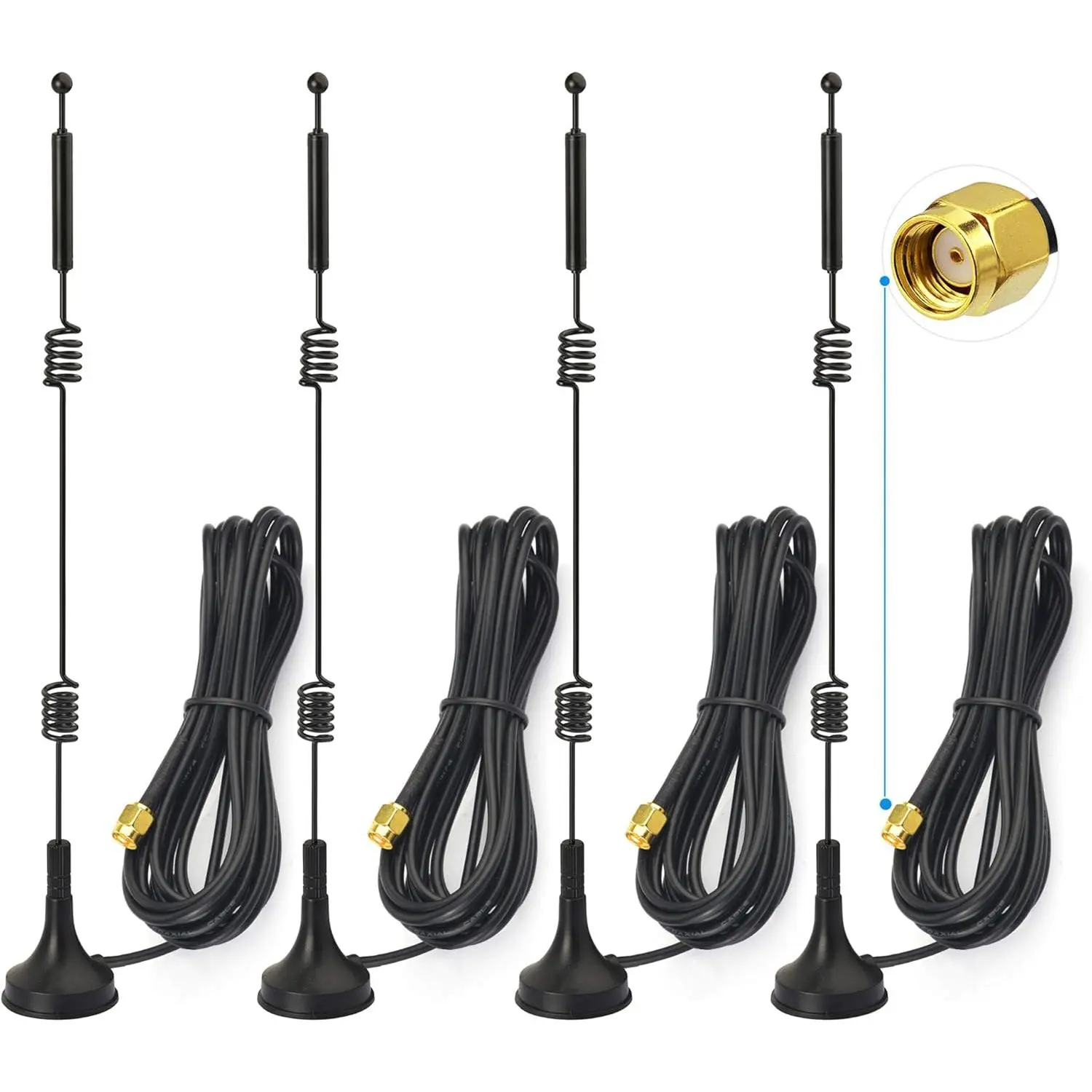 9dBi Gain Omni Directional Signal Boost Vertical Polar Dual Band WiFi Antenna (2.4GHz, 5GHz, 5.8GHz) - 4-Pack MIMO RP-SMA Male with Magnetic Base for WiFi Routers, Wireless Network Cards, USB Adapters