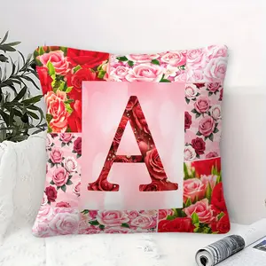 Pink Rose Monogram A-Z Throw Pillow, Romantic Floral Design Cushion Accent Pillow with Pillow Core, Soft Plush Fabric, Perfect for Sofa, Couch, Bedroom, Living Room, Dorm Decor, Bridal & Valentine’s Day