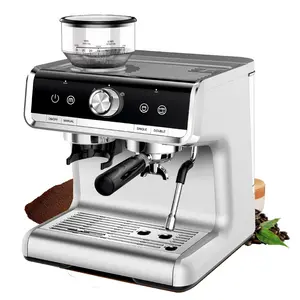 GARVEE 20 Bar Espresso Machine with Grinder and Steam Wand, 1450W Power, Fast Heating, 2.8L Water Tank, PID Control, Ideal for Cappuccinos, Lattes, and Macchiatos in Bright Silver Finish.
