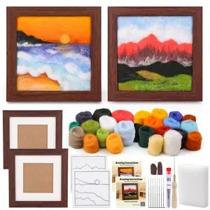 Needle Felting Kits for Beginners, Needle Felt Painting Kit, Wool Felting Kit with Picture Frame, Foam Pad, Felt Cloth, and Instructions, Used for Home Decoration, Art Craft