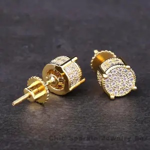 2 PCS  Cylinder Earrings With Screw Back 8mm 3 Carat  Sterling Silver Made For You, Wedding, Birthday, Anniversary, New Year Gift, Mother's Day Gift, Hip Hop Pretty Studs
