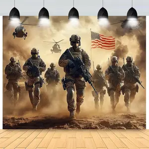 1PC 2D Flat Backdrop - American Military Theme Banner, Showcasing US Soldiers' Battlefield Style, Creating Realistic Combat Atmosphere, Suitable for Parties, Theme Events,summerwins