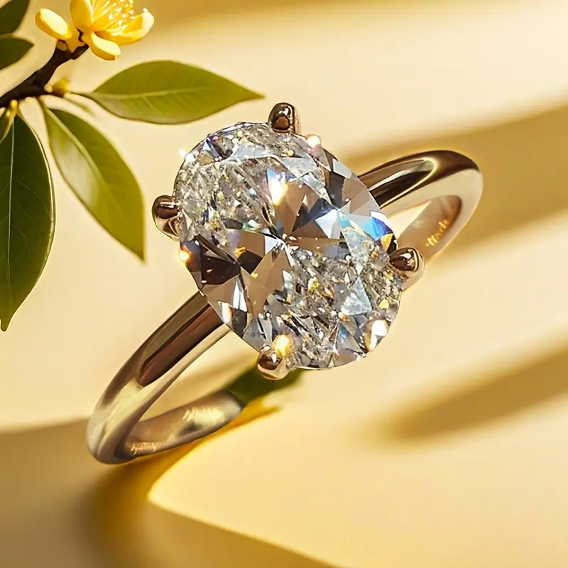 50%Discounts  3 Carat diamond 1 Piece 1/2/3 Carat 925 Silver Ring, Four-Prong Classic Style Simple Luxurious Synthetic Gemstone Ring, Suitable for Casual Outfits, Elegant Ring