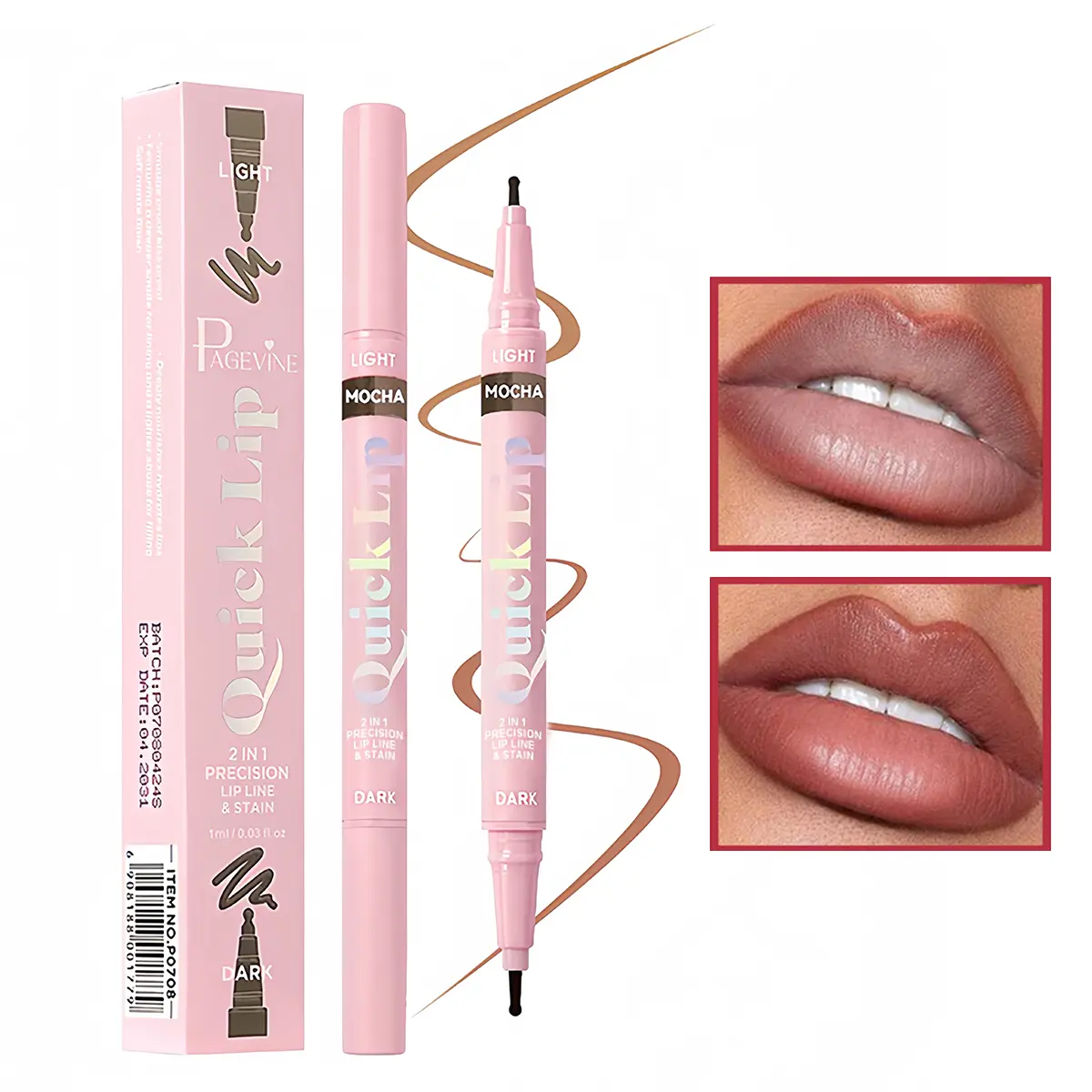 2-in-1 Lip Liner & Lip Stain Pen, Dual End Precision Lip Pen for Outline & Fill, Long Lasting Smudge Resistant Lip Makeup with Two-Tone Shades.