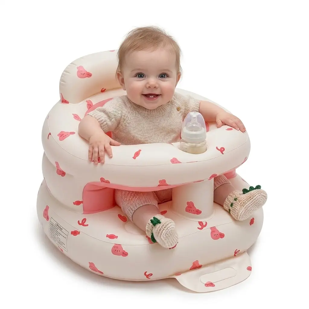 Upgraded Inflatable Toddler Floor Seat, Baby Item with Safety Guardrails, Thicker Design, Built-in Air Pump for 3-36 Mth Babies, Baby Items