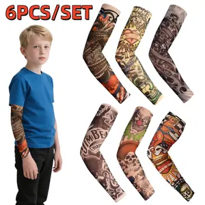 Kids' 6pcs Fake Tattoo Sleeves Set For Kids Children Boys & Girls, Looks Real and Seamless, Unisex Cool Tattoos Arm Sleeves to Cover Arms Sun Protection Sleeves Body Art Cooling Fake Slip On Arm Sun Protector Temporary Tattoo Sleeves