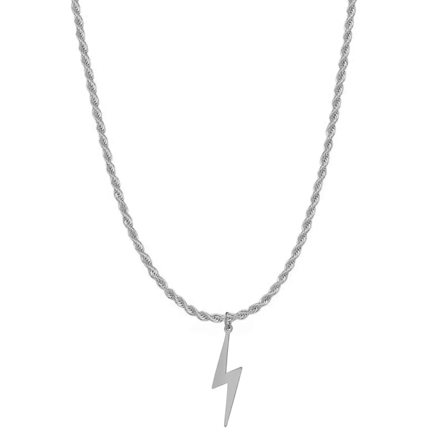 Lightning Bolt Necklace Vintage Antique Stainless Steel Lightning Bolt Pendant Necklace for Men Women Thunder Minimalist Pendant Thunder Pendant Chain Unisex JewelryValentine's Day gifts