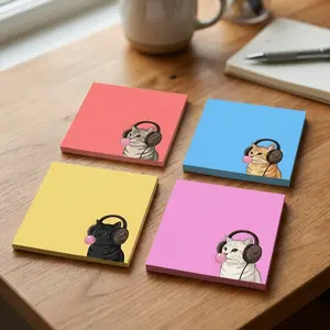Cool Cat Sticky Notes 4 Pack, Funny Bubblegum Feline 3x3 Inch Self-Stick Memos, 50 Sheets/Pad, Quirky Desk Accessories and Office Supplies Gift for Cat Lovers and Coworkers