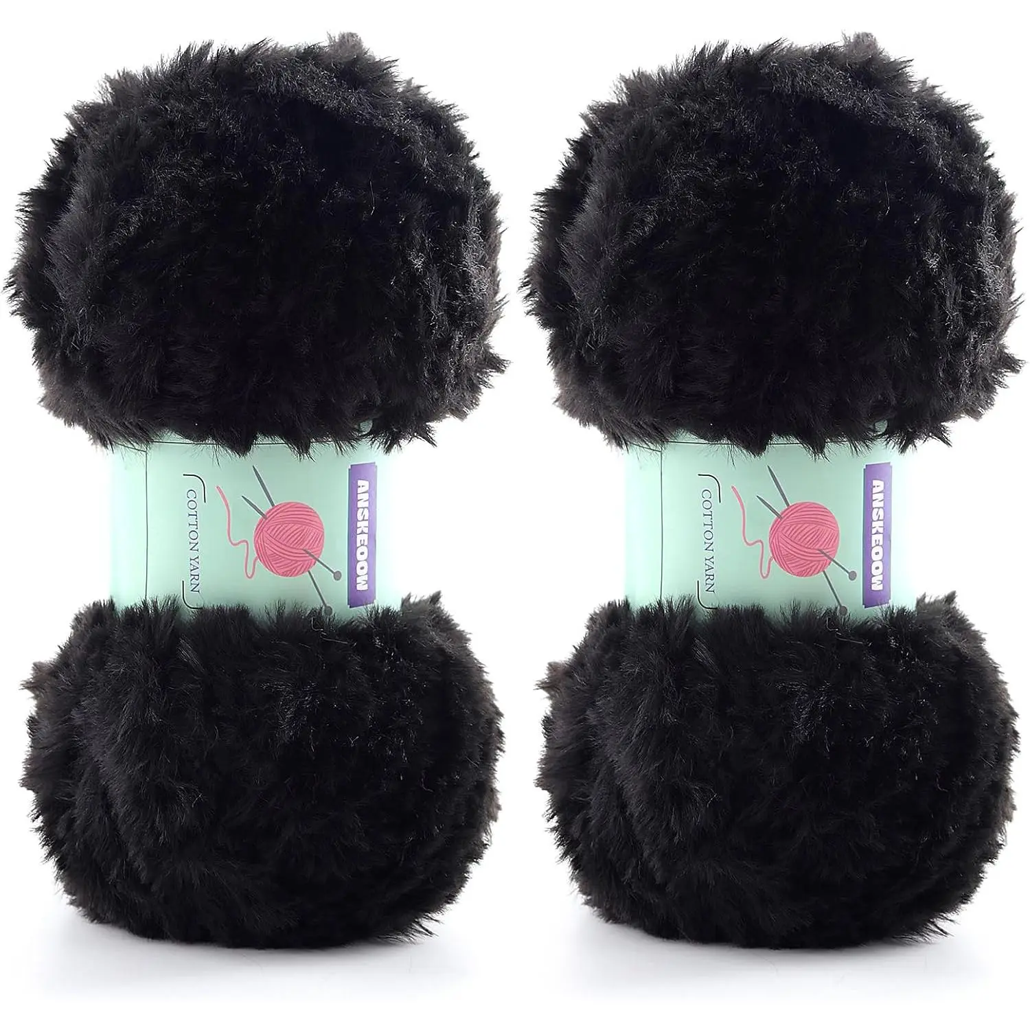 2 Skeins Soft Chunky Fluffy Fuzzy Faux  Yarn for Crocheting - Eyelash Furry Yarn for Knitting Blankets, Scarves and Sweaters, 3.5 Oz/75 Yards Per Roll(Black)