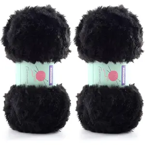 2 Skeins Soft Chunky Fluffy Fuzzy Faux  Yarn for Crocheting - Eyelash Furry Yarn for Knitting Blankets, Scarves and Sweaters, 3.5 Oz/75 Yards Per Roll(Black)