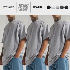 3 Pack SHAKAWEAR Men's Max Heavyweight Short Sleeve T Shirts SHAKA WEAR Plain Crew Neck T Shirt Casual Basic Cotton Tee Big and Tall Hip Hop Harem
