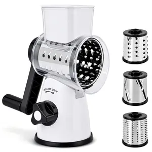 SUSTEAS Rotary Vegetable Chopper - 3 Sharp Blades, Fine Grater, Manual Cheese Shredder, BPA-Free Kitchen Tool for Fast Slicing, Dicing, Grating