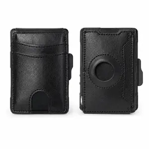 Slim Pop Up Wallet for Men, Black Leather Card Holder with RFID NFC Blocking, Quick Access Credit Card Case, Front Pocket Minimalist Bifold Wallet with ID Window, Cash Clip, Anti-Scan Travel Wallet