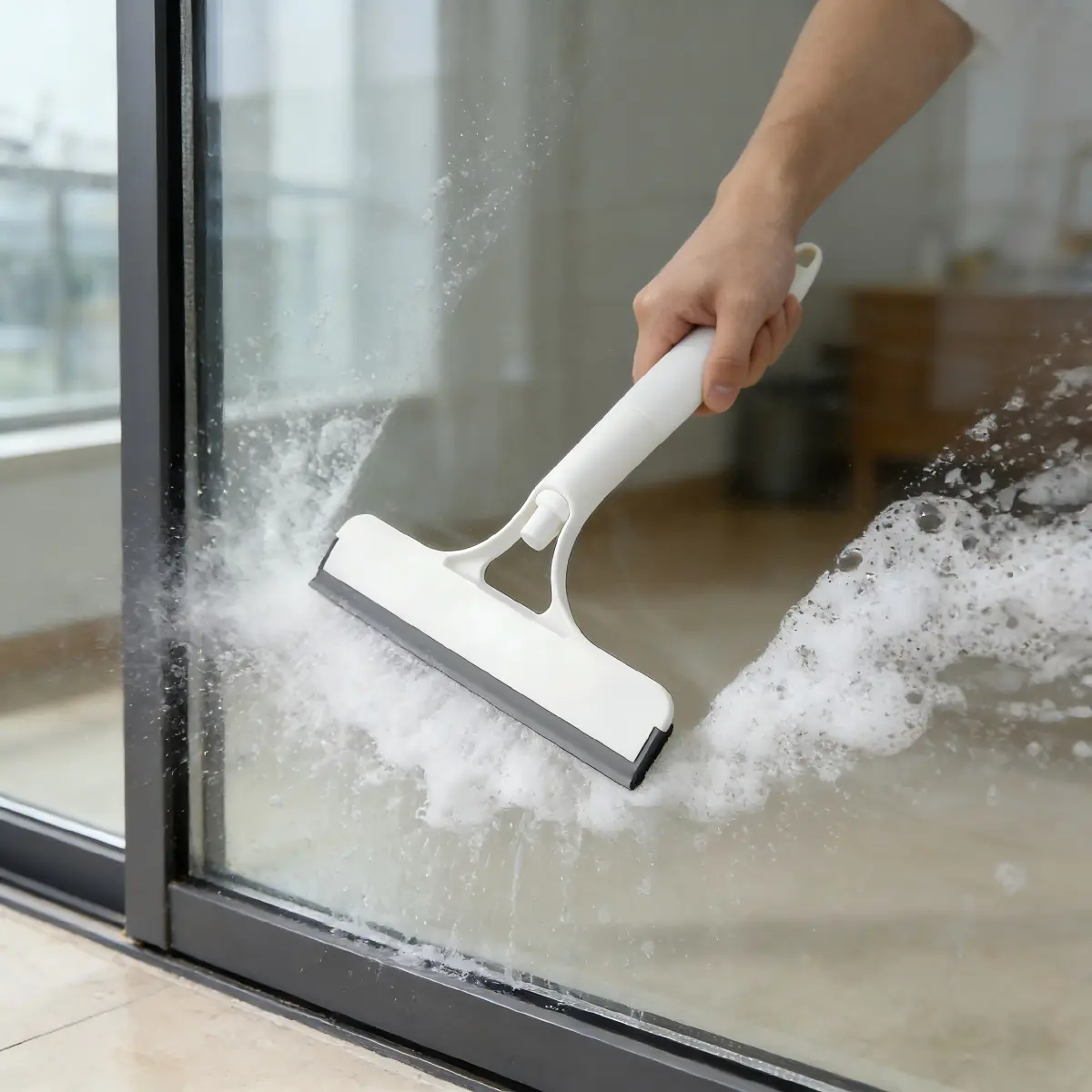 3-in-1 Telescopic Long Handle 360° Rotating V-Shaped Squeegee Kit with Soft Scrubber - Cleaner Attachment Squeegees for Car, Shower Glass - Home Care Cleaning Supplies (White, Yellow), Telescopic Squeegees Windshield Cleaner Car Cleaning Agent