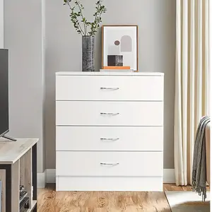 Karl home 4 Drawer Dresser for Bedroom, Small Chests of Drawers Modern Nightstand, White Dresser Chest with 4 Storage Drawers, Dressers for Nursery, Hallway, Living Room, Closet