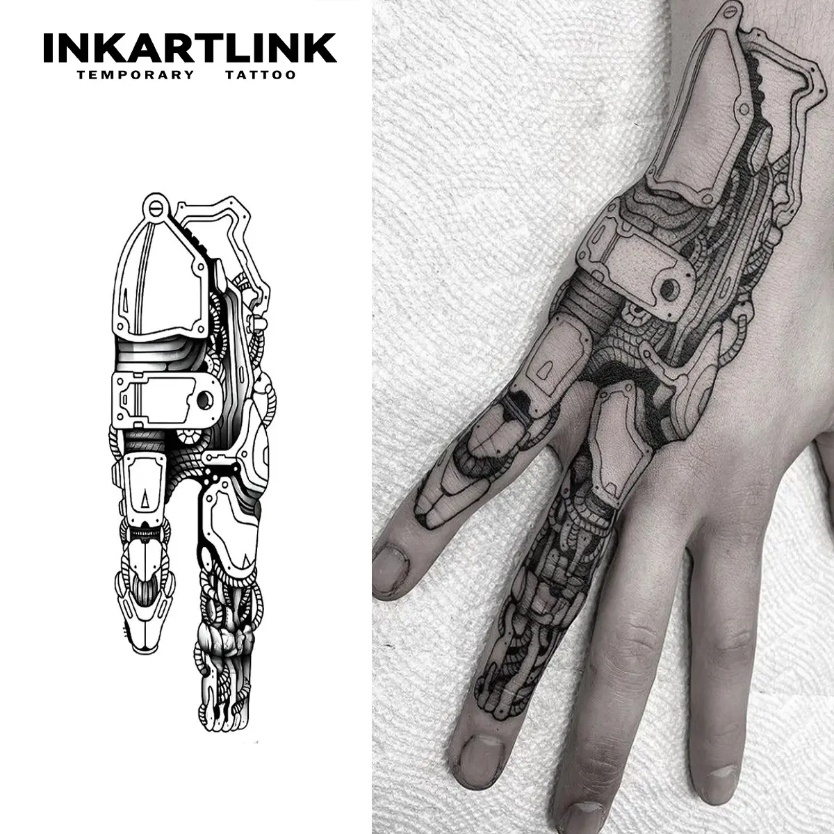INKARTLINK 2 Sheets Semi-Permanent Tattoos, Long Lasting Waterproof Tattoo Art with Realistic Robotic Finger Design for Men and Women