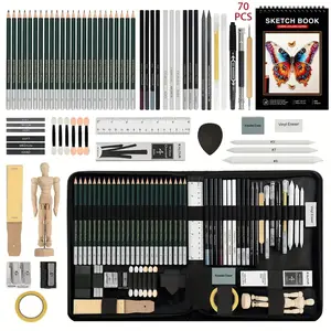54/70pcs Drawing Set Sketching Kit, Graphite Pastel Charcoal Pencils, Blending Tools, 3-Color Sketchbook Included, Art Supplies for Adults Artists, Art Materials, Art School Supplies