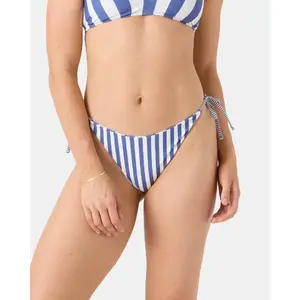 ROXY STRIPE OUT Reversible Tie Side Cheeky Bikini Bottom - 2-in-1 Striped Swimwear in BIJOU BLUE for Swimming & Sunbathing