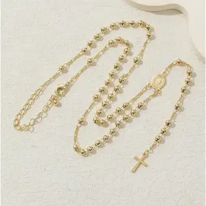 LuckyJewelry B 14K Gold Plated Catholic Y Necklace with Our Lady of Guadalupe and Rosary Beads - Elegant Cross Pendant for Women, Everyday Elegance |Religious Jewelry | Durable Chain, Christian Jewelry trendy fashion lover Mother's Day gift