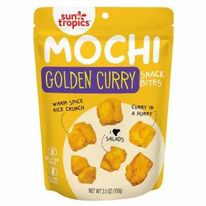Sun Tropics Mochi Snack Bites, Golden Curry Flavor- 3.5 oz (6 Pack) | Crispy Crunchy Mochi Bites, Rice Nuggets | Mochi Puff Rice Crackers- Gluten Free & Dairy Free- No MSG Added | Asian Rice Snacks