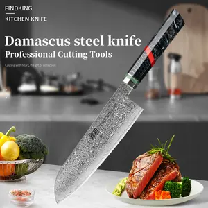 FINDKING 7 Inch Santoku Knife, Japanese Style Knife, 9Cr18Mov 67 Layers Damascus Steel, Razor-Sharp Blade, Honeycomb Pattern Resin Handle, Professional Kitchen Chef Knives, Chopping Cutting Slicing Dicing for Fish Meat Vegetable Fruit
