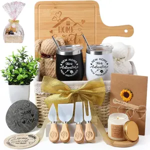 21 Pieces House Warming Gifts Basket Housewarming Gift for New Apartment Closing Gifts for New Homeowners Couples Women Men Beige