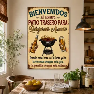 Vintage Outdoor Posters, Welcome To Our Backyard BBQ, Perfect For Patio Decor, Retro Garden Posters, High-Quality, Ideal For Outdoor, Kitchen, Cafe, Bar, Perfect For BBQ Enthusiasts