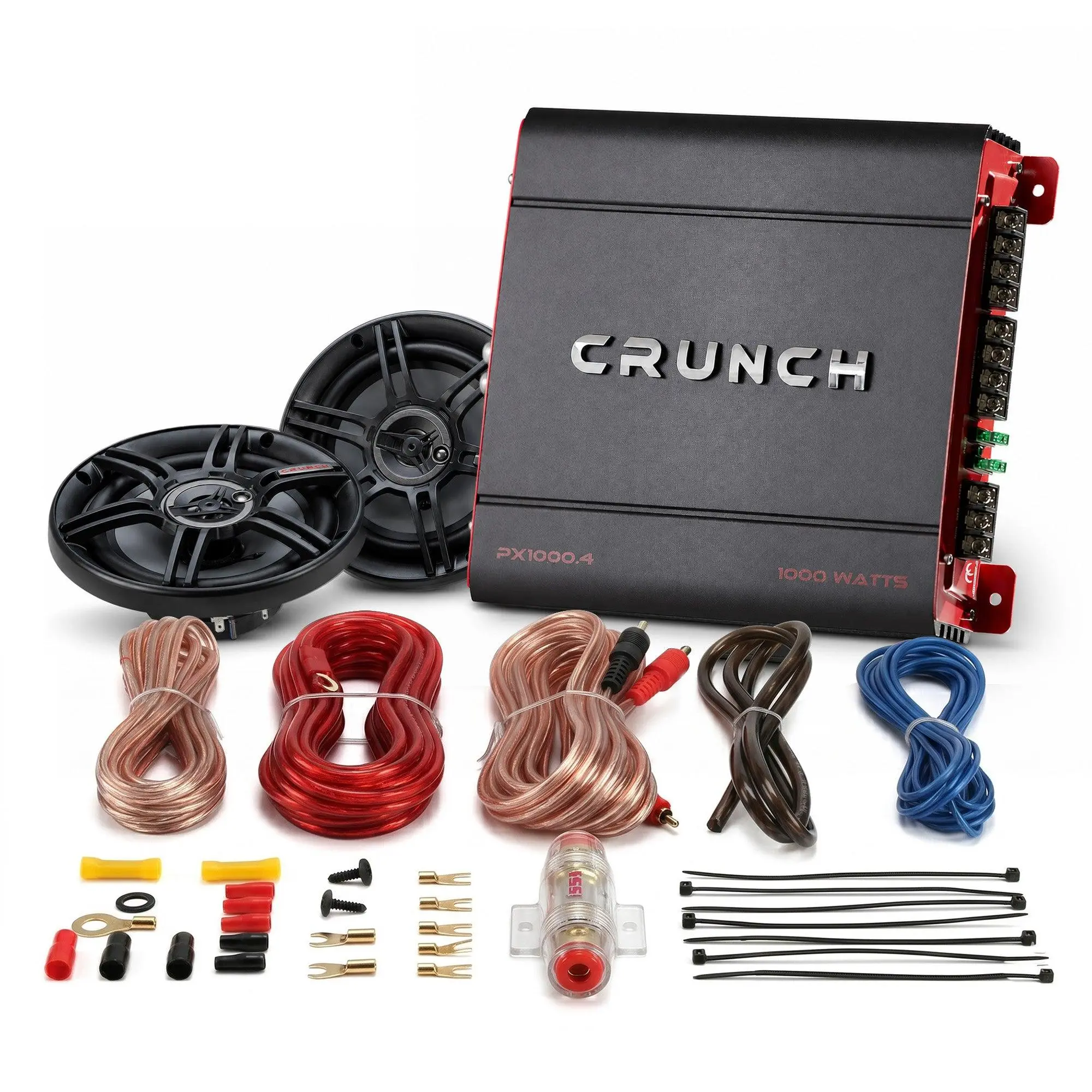 Crunch PX-1000 Car Stereo Amp with 2 3-Way Speakers and Soundstorm Wiring Kit