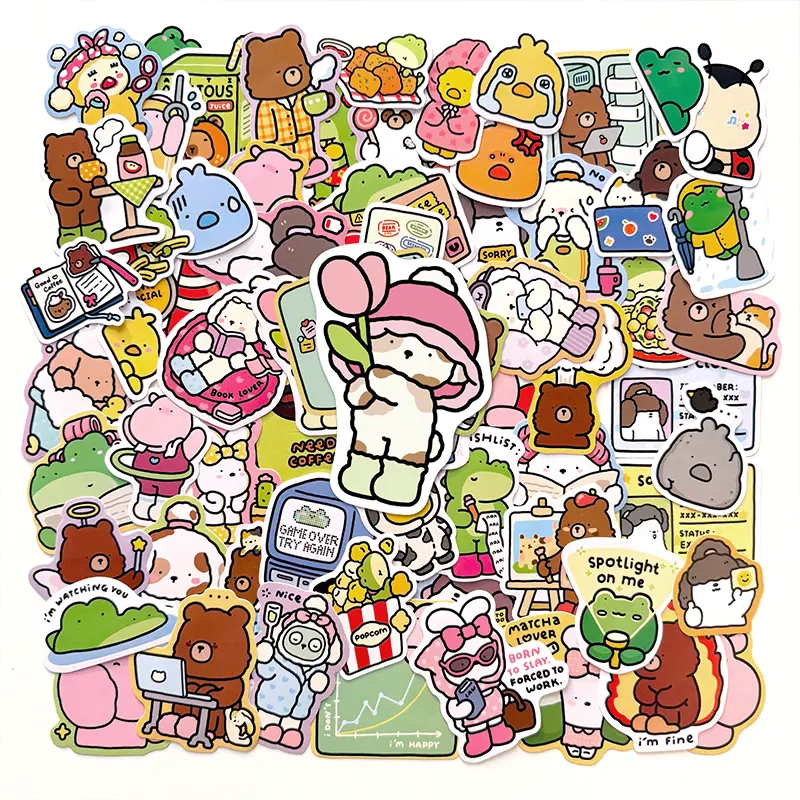 Coco Wyo Cozy Friends st Cute Stickers, 100pcs Vinyl Sticker Pack for Office Stationery Labeling
