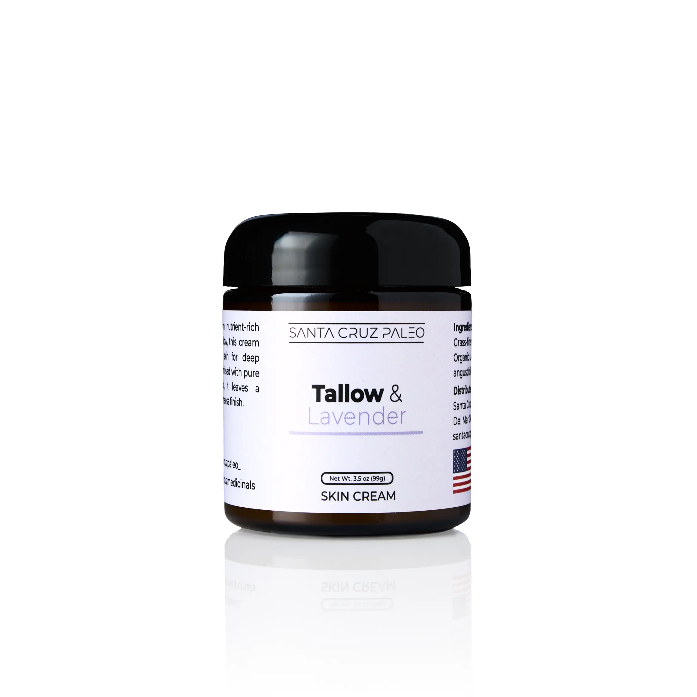 Santa Cruz Paleo Beef Tallow and Lavender Moisturizer - Grass Fed Beef Tallow Face & Body Moisturizer for Deep Hydration - Safe for Sensitive Skin, Organic, Non-Comedogenic (3.5 oz)