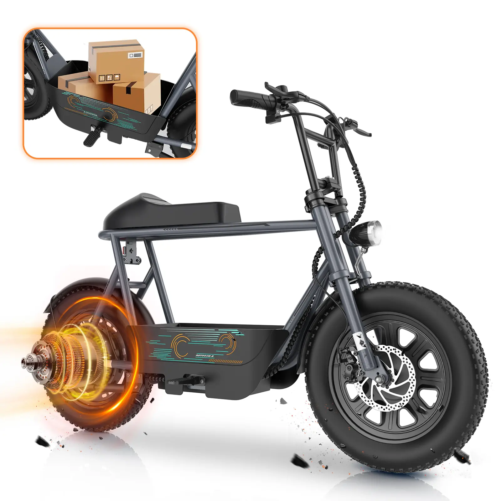 Caroma Peak 1200W Lithium Battery Motorized High Speed Electric Scooter with Seat, 16" Fat Tire All-Terrain, 30mi Max Range, 20mph Top Speed, Commuter Scooter with Carry Basket for Adults, High Speed Scooter, Motorized Scooters