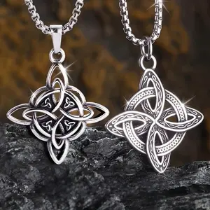 2-Piece Set - Witch Knot Necklace with Celtic Knot Pendant Featuring a Three-Leaf Knot Holy Trinity Design Dainty Faith Jewelry Dainty Chain