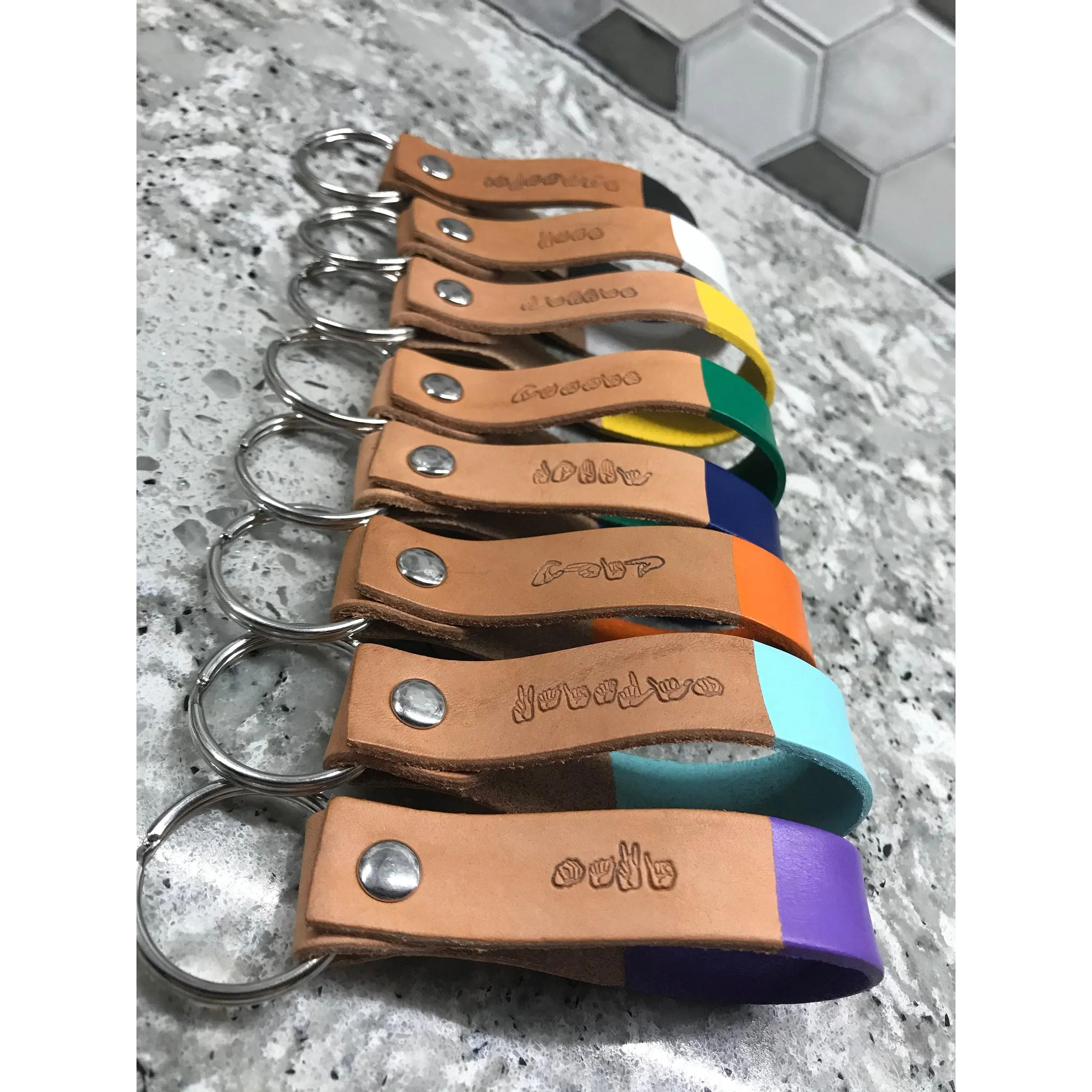 Custom Color ASL Name Leather Keychain